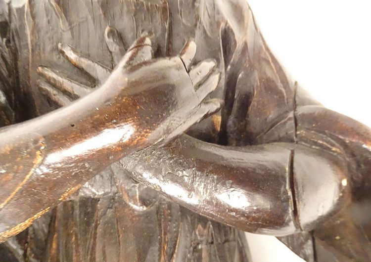 2 grandi sculture statue coppia di angeli in quercia intagliata del XVII secolo