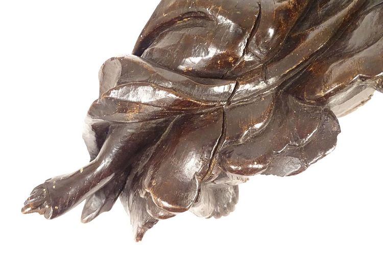2 grandi sculture statue coppia di angeli in quercia intagliata del XVII secolo