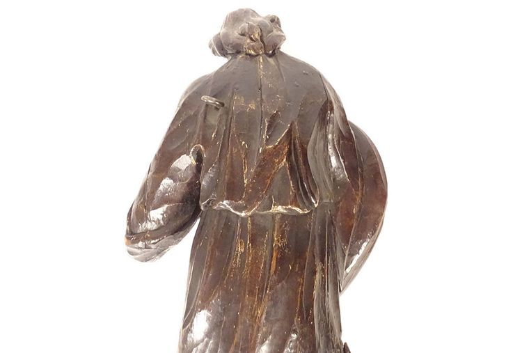 2 grandi sculture statue coppia di angeli in quercia intagliata del XVII secolo