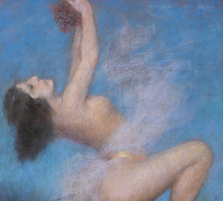 Pierre Carrier-Belleuse 1851-1932 Tänzerin, nackte Frau, Bacchantin, Pastell, um 1920 Gemälde Zeichnung