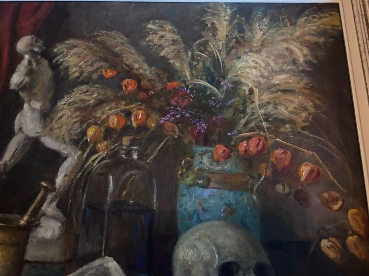 Roger MASSON (1890-1950) HST Großes Stillleben, Kuriositätenkabinett. Gehäutet, Eitelkeit, Schädel