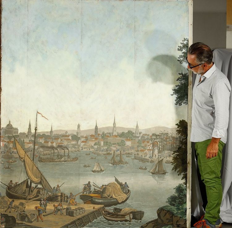 SET OF FIVE WALLPAPERS FROM THE "VUES D'AMÉRIQUE DU NORD" SERIES BY ZUBER & CIE