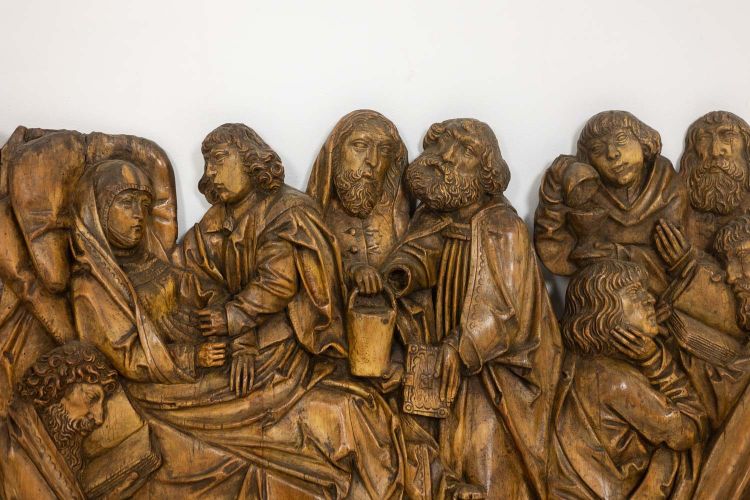 Retable rhénan, Dormition en bois sculpté en bas-relief, XIXe siècle.  LS64443009M