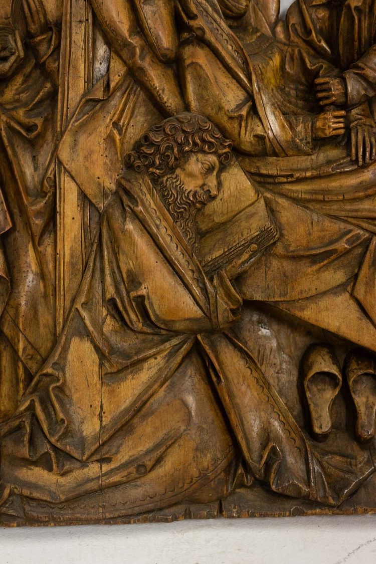 Retable rhénan, Dormition en bois sculpté en bas-relief, XIXe siècle.  LS64443009M