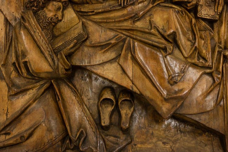 Retable rhénan, Dormition en bois sculpté en bas-relief, XIXe siècle.  LS64443009M