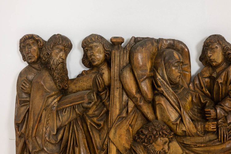 Retable rhénan, Dormition en bois sculpté en bas-relief, XIXe siècle.  LS64443009M