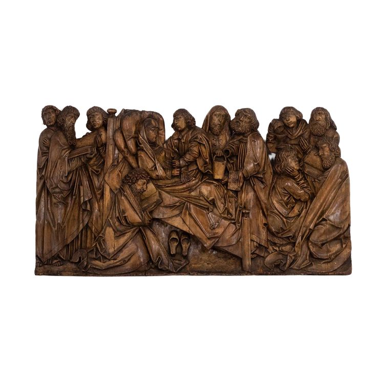 Retable rhénan, Dormition en bois sculpté en bas-relief, XIXe siècle.  LS64443009M