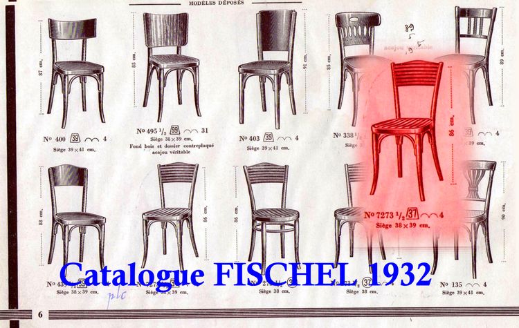Three Fischel bistro chairs with laminated seats No. 7273, No. Thonet