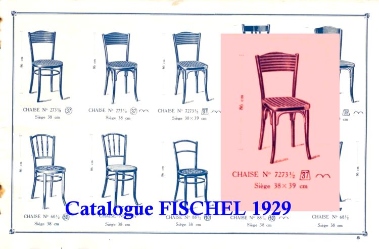Three Fischel bistro chairs with laminated seats No. 7273, No. Thonet