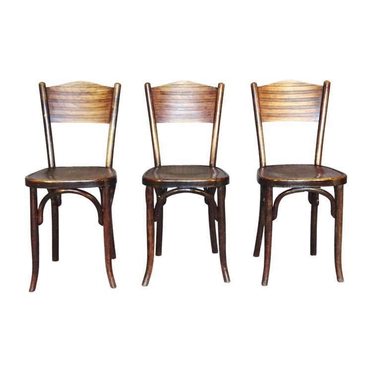 Three Fischel bistro chairs with laminated seats No. 7273, No. Thonet