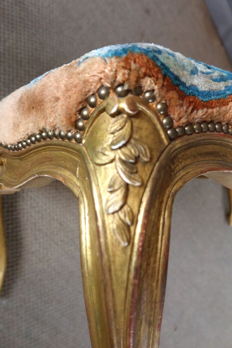 Large Louis XV style gilded wooden bench
