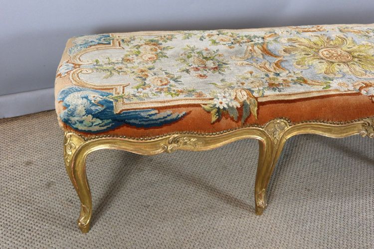 Large Louis XV style gilded wooden bench