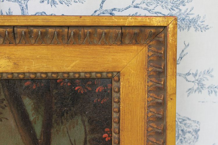 Pair of framed oils on canvas depicting gallant scenes from the Romantic period, 19th century