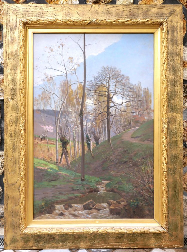 Auguste de BEAUMONT, Landschaft mit Erntehelfern in Collonges bei Genf (GROSSFORMAT)