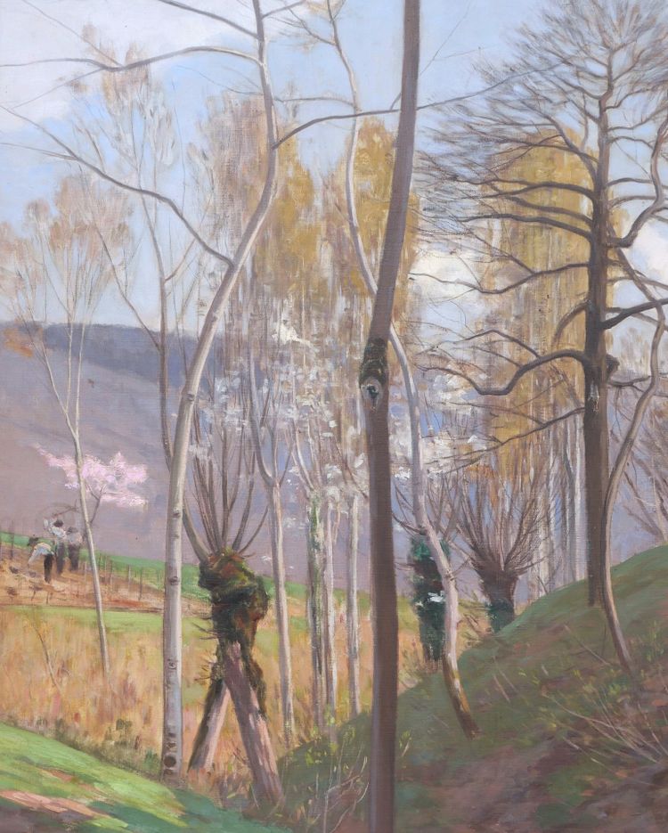 Auguste de BEAUMONT, Landschaft mit Erntehelfern in Collonges bei Genf (GROSSFORMAT)