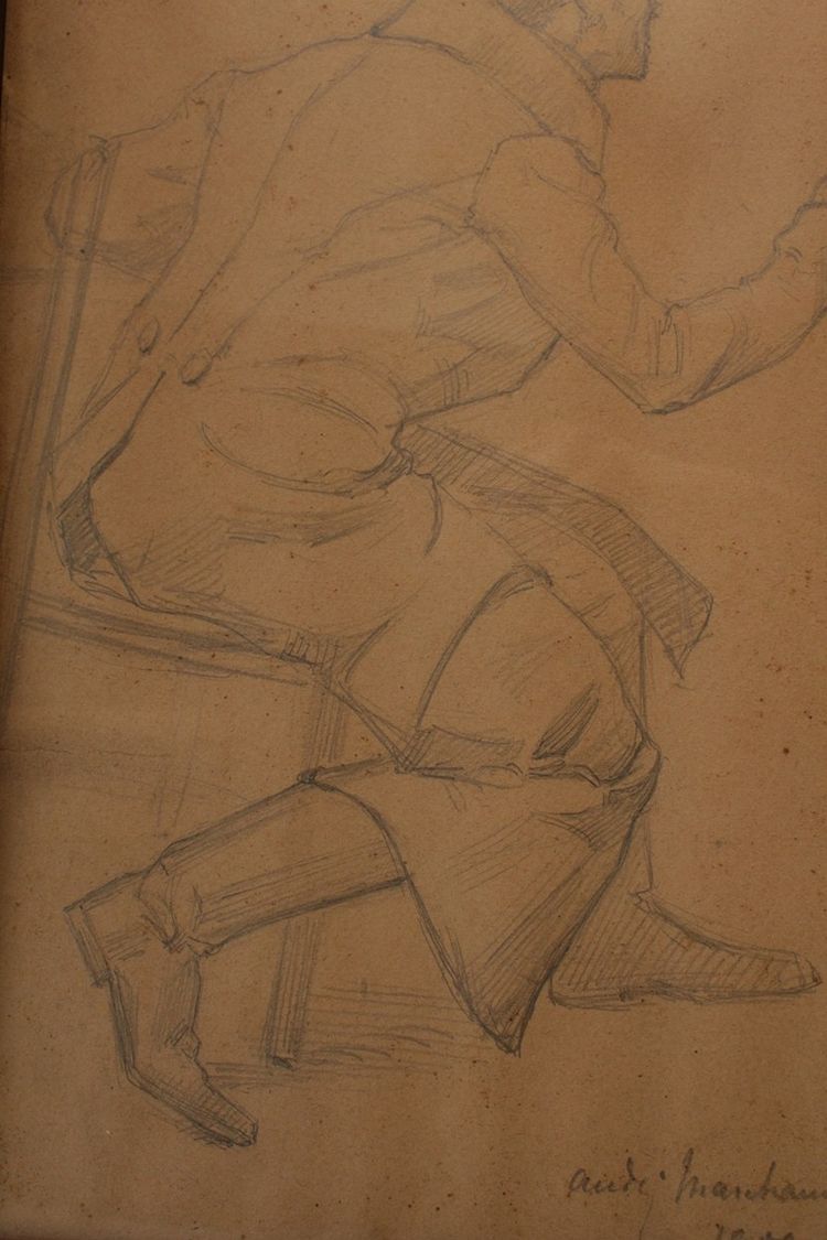 Pencil drawing 'Man in a frock coat' Signed André Marchand (1877-1951)