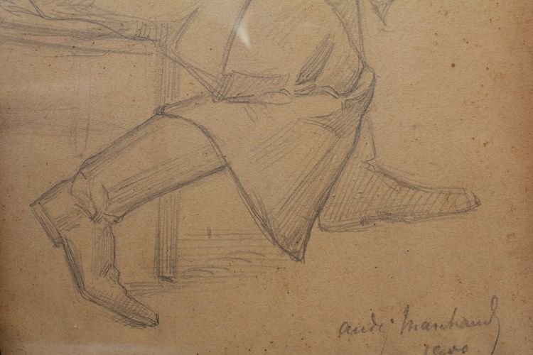 Pencil drawing 'Man in a frock coat' Signed André Marchand (1877-1951)