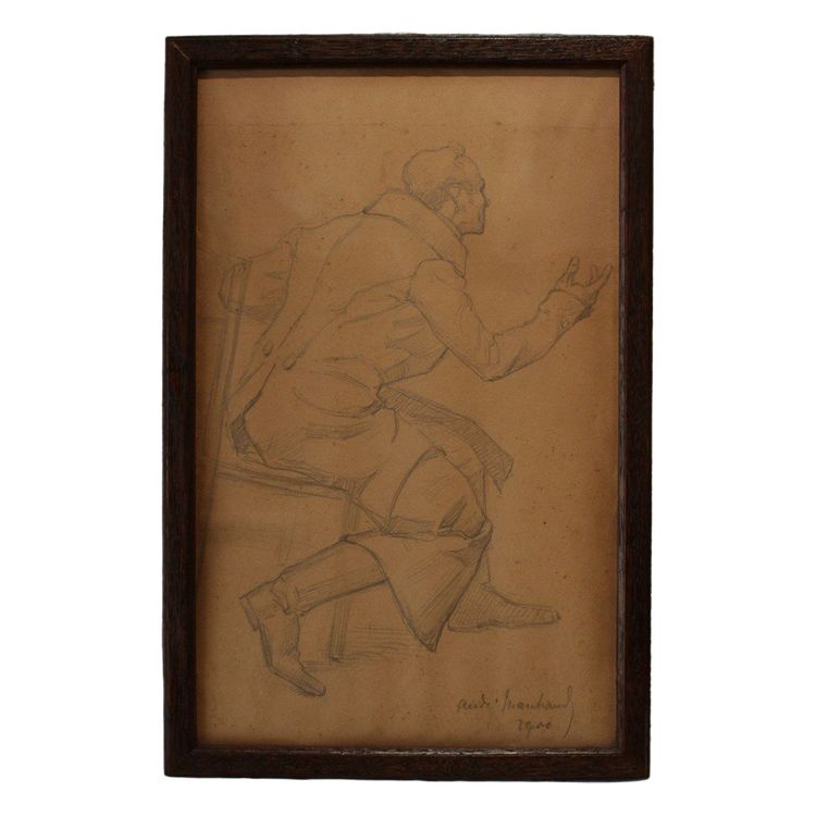 Pencil drawing 'Man in a frock coat' Signed André Marchand (1877-1951)