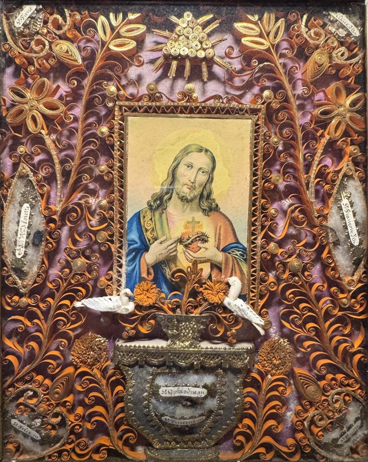 Reliquary paperolles Sacred Heart of Jesus - 19th century