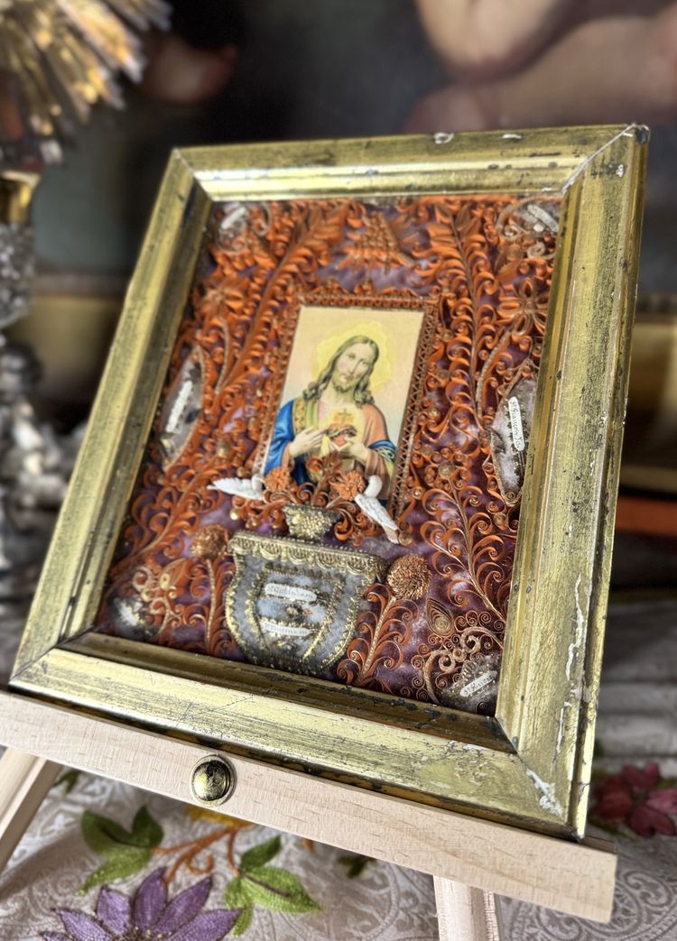 Reliquary paperolles Sacred Heart of Jesus - 19th century