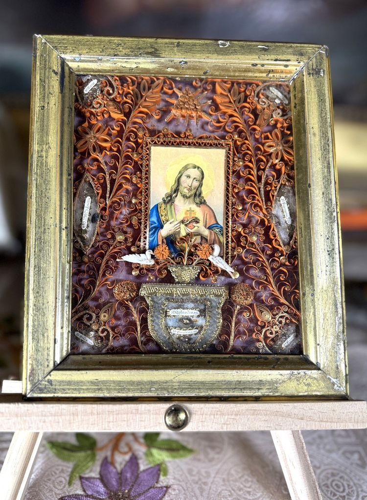 Reliquary paperolles Sacred Heart of Jesus - 19th century