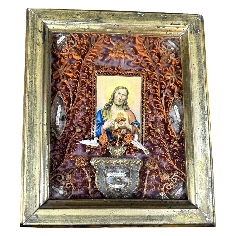 Reliquary paperolles Sacred Heart of Jesus - 19th century