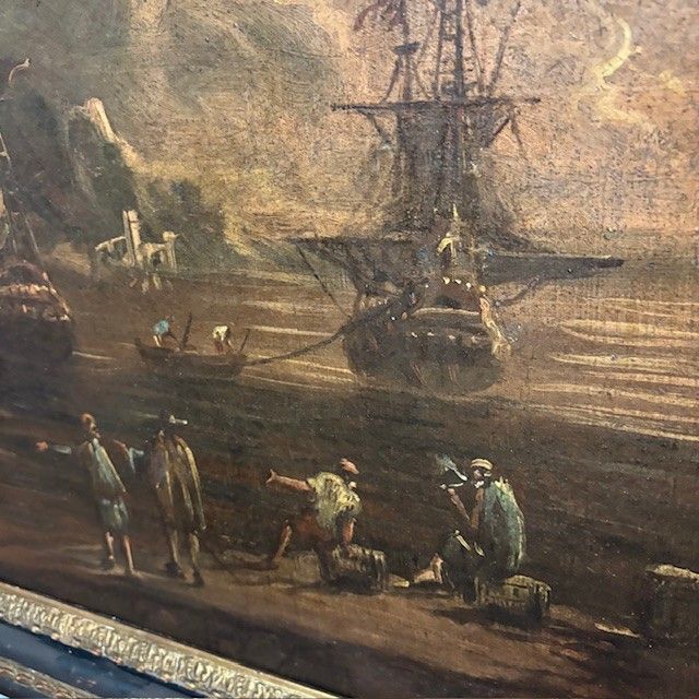 Tableau « Vue du port à l'aube ». Huile sur toile, XVIIe siècle, Giovanni Grevenbroeck – Solfarolo. Mis