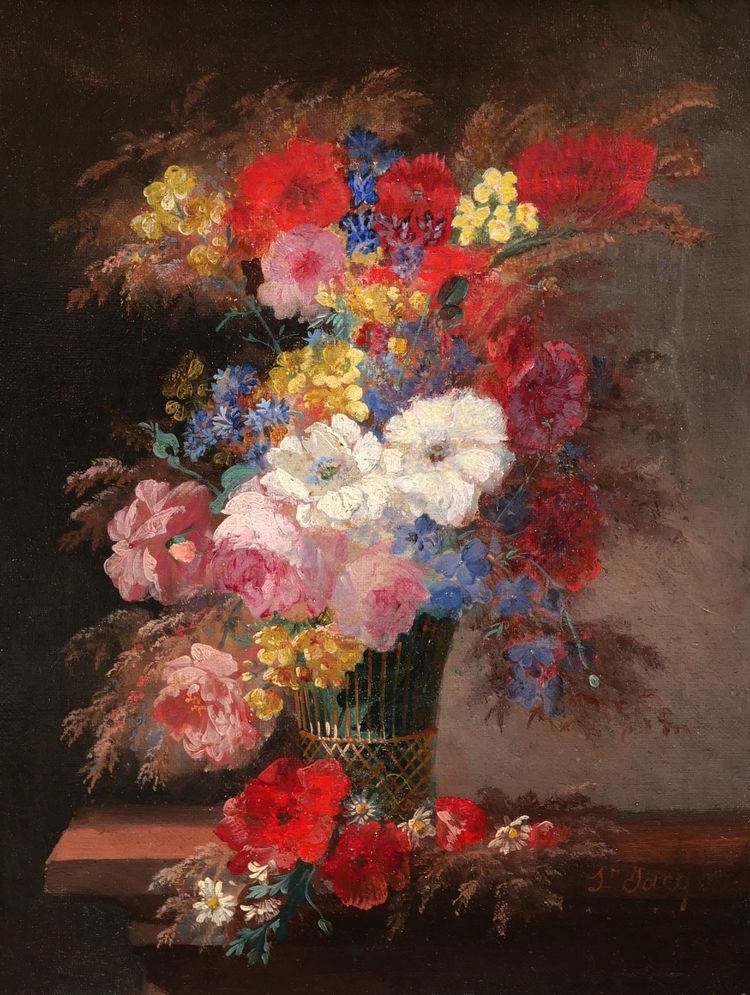 Thérèse SAINT-JACQUE, Paar Stillleben mit Blumenvasen