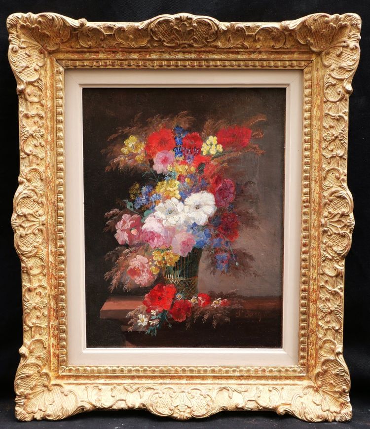 Thérèse SAINT-JACQUE, Paar Stillleben mit Blumenvasen