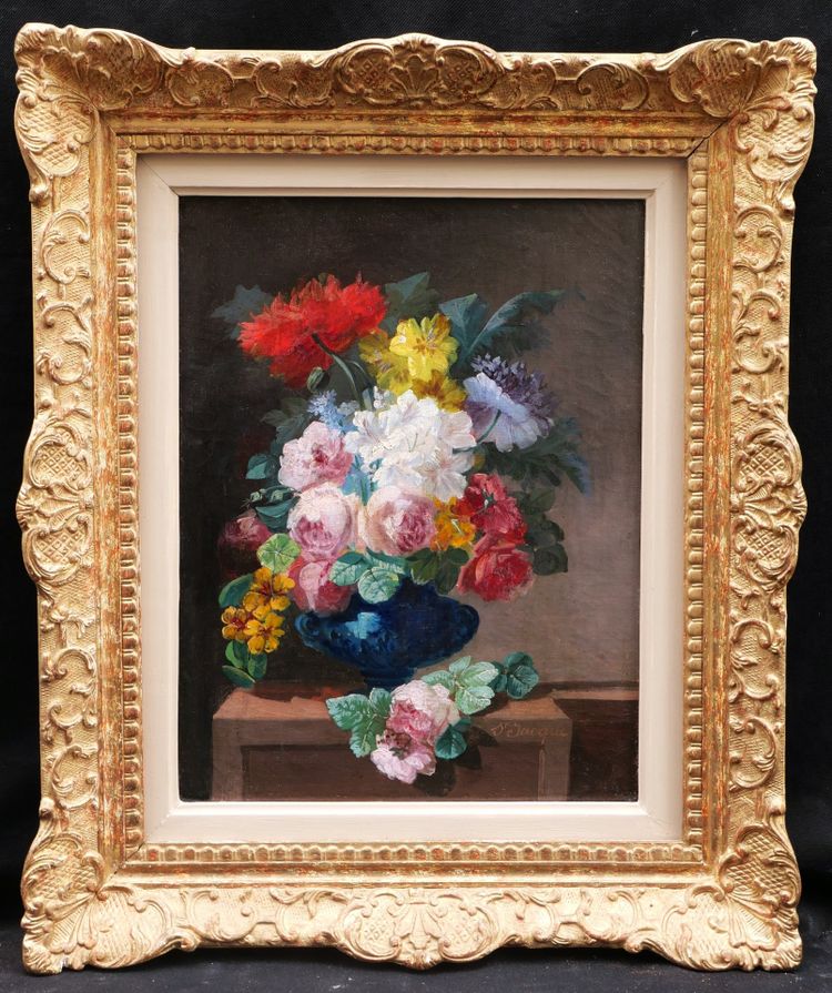 Thérèse SAINT-JACQUE, Paar Stillleben mit Blumenvasen