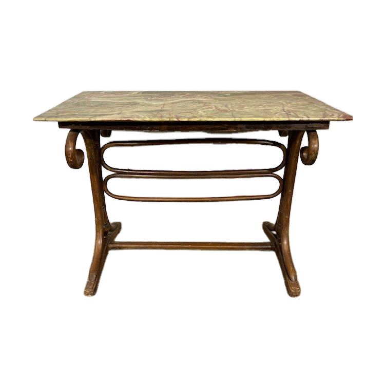Table ancienne Thonet Art Déco, 1940, en hêtre courbé et onyx. Dimensions : 106 x 61 cm. Hauteur : 79 cm.