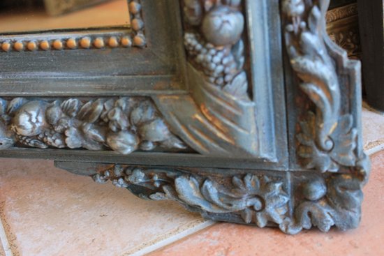 Antique Napoleon III Shell Fronton Mirror, Patinated 85 X 120 Cm