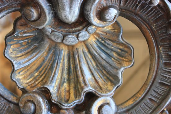 Antique Napoleon III Shell Fronton Mirror, Patinated 85 X 120 Cm