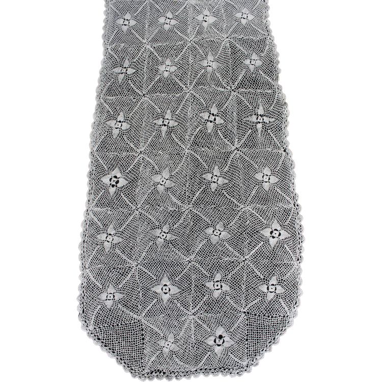 Pair of handmade lace curtains with floral decoration d: 250 x 55 cm each