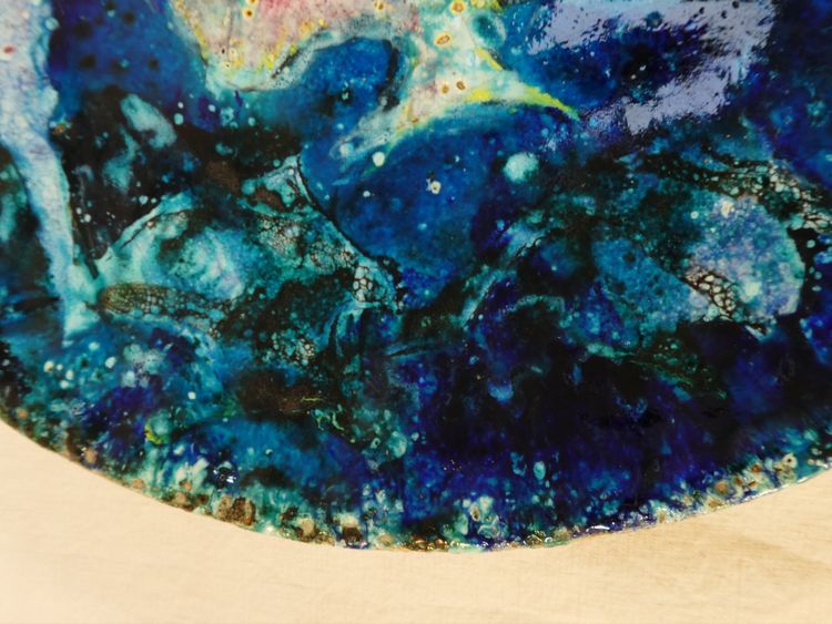 Grande piatto vintage in ceramica con decoro a forma di pesce azzurro degli anni '50/'60, dlg P-R LUCAS