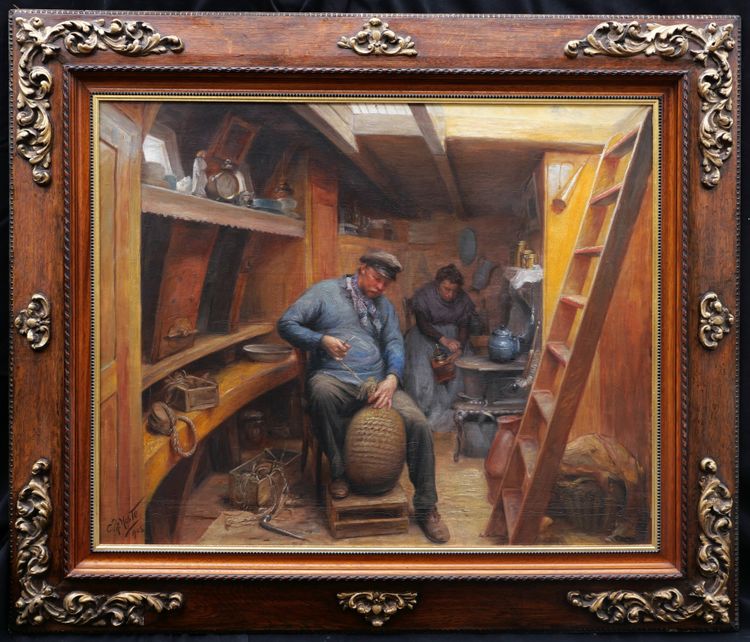 Constant Prosper Hoste, Couple Of Boatmen In A Barge: Making A Fender