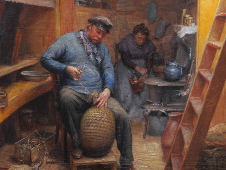 Constant Prosper Hoste, Couple Of Boatmen In A Barge: Making A Fender