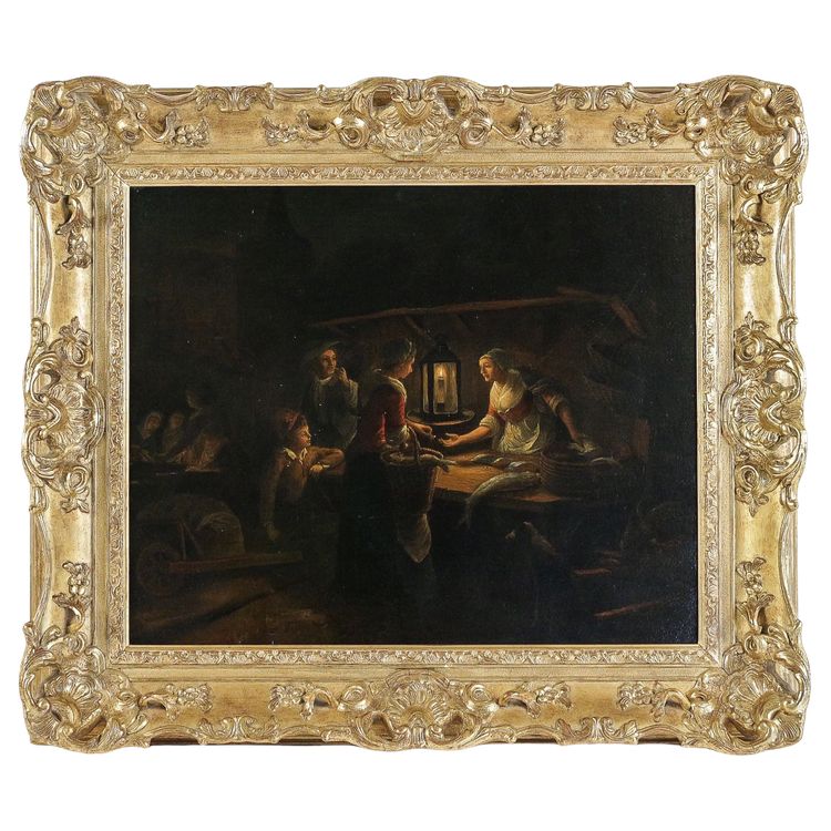 Petrus Van Schendel (1806–1870) Der Fischmarkt in Avond, Öl auf Leinwand um 1840–1850