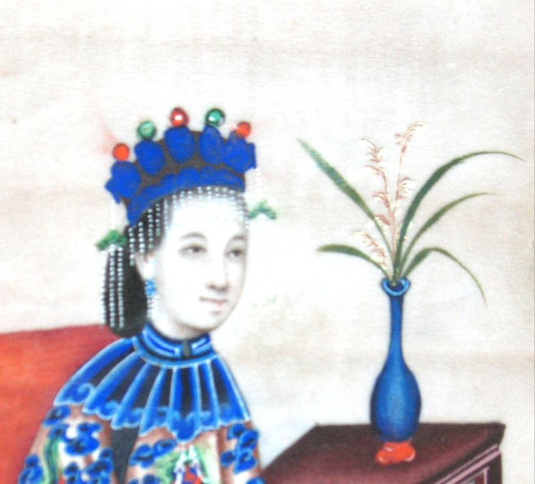 David Cox gouache sur papier de riz signée et datée 1847 femme assise Chine oeuvre encadrée