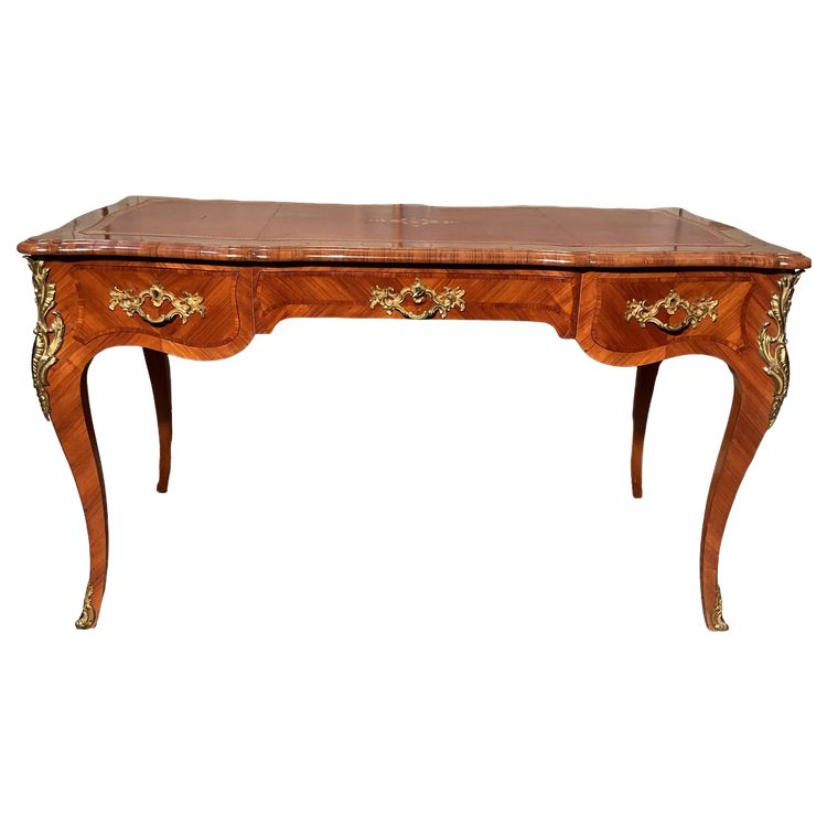 Scrivania piatta in palissandro e bellissimi bronzi