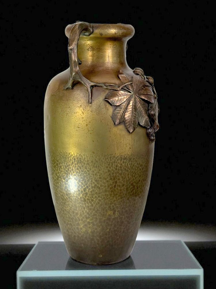 LARGE ART NOUVEAU VASE IN PATINATED BRONZE STAMPED KAYSER WITH BROWN DECOR