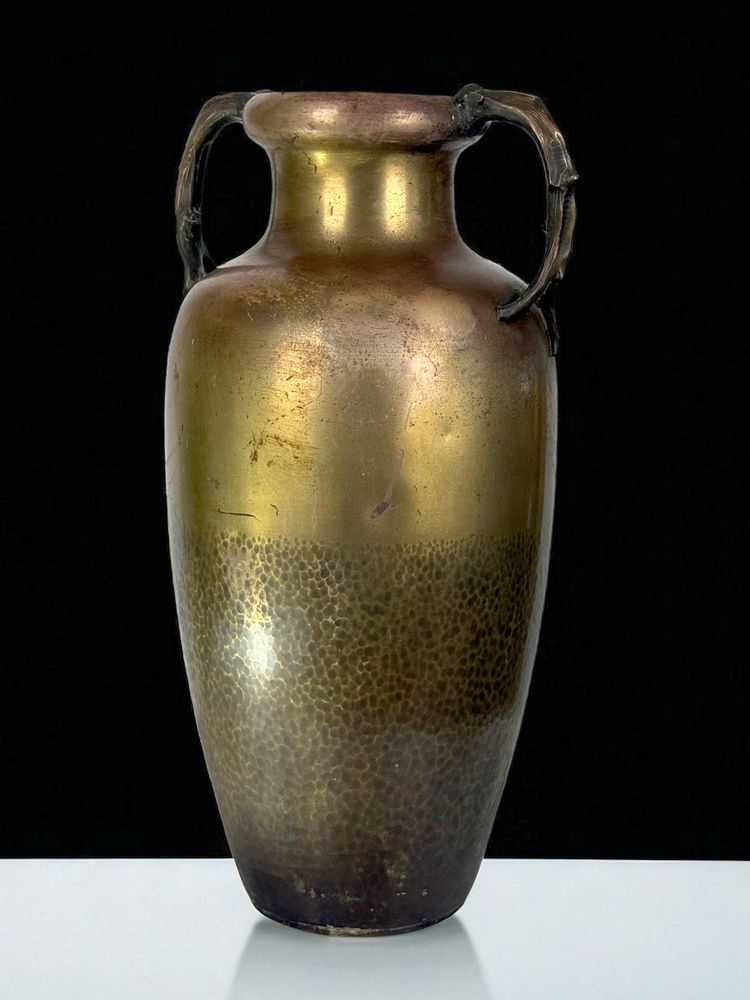 LARGE ART NOUVEAU VASE IN PATINATED BRONZE STAMPED KAYSER WITH BROWN DECOR