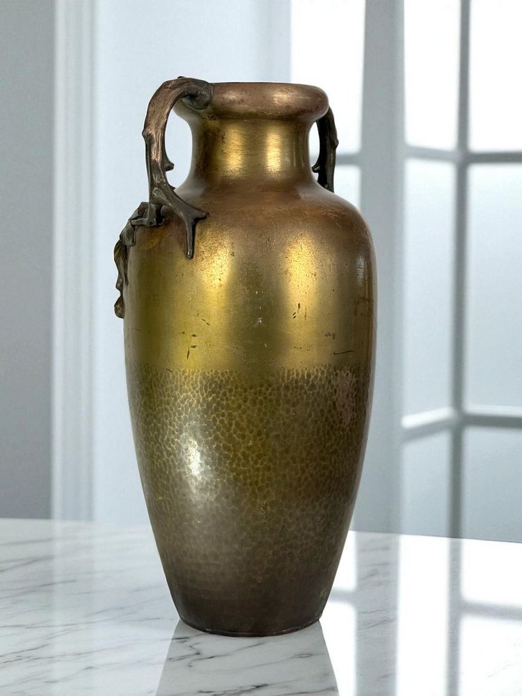 LARGE ART NOUVEAU VASE IN PATINATED BRONZE STAMPED KAYSER WITH BROWN DECOR