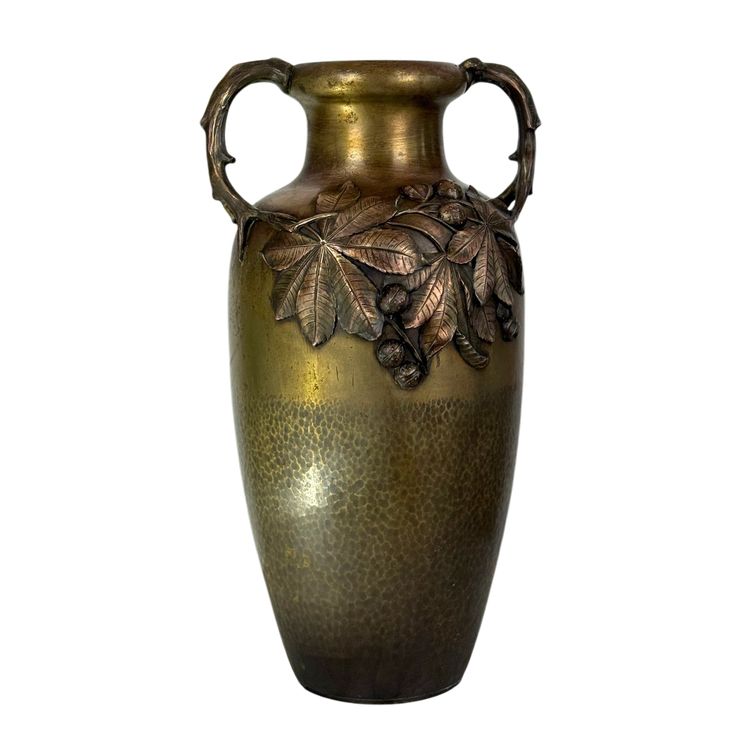LARGE ART NOUVEAU VASE IN PATINATED BRONZE STAMPED KAYSER WITH BROWN DECOR