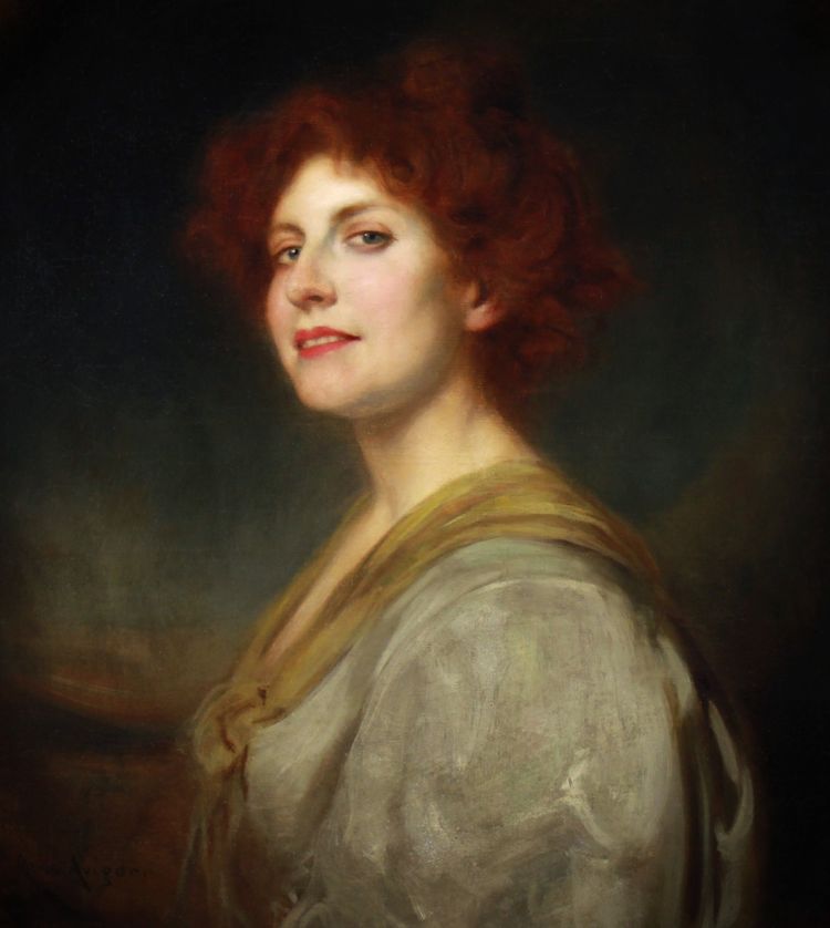 Portrait de beauté rousse, peinture à l'huile sur toile par René Avigdor, XIXe siècle, vers 1898