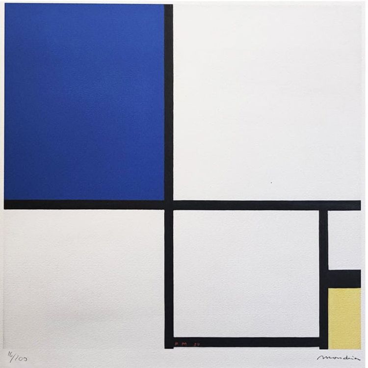 Splendida litografia originale degli anni '70, "Composizione", in edizione limitata, ispirata a Piet Mondrian