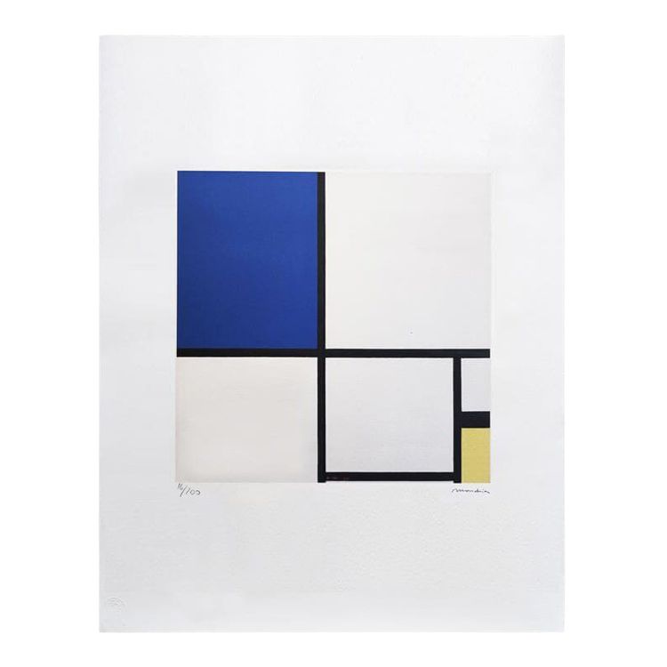 Splendida litografia originale degli anni '70, "Composizione", in edizione limitata, ispirata a Piet Mondrian