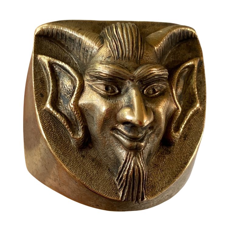 Satanischer Herrenring. Versilberte Bronze aus dem 19. Jahrhundert. 1874. Teufel. Esoterisch.