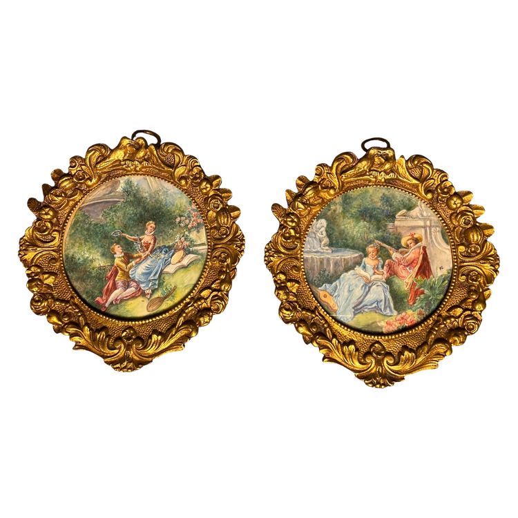 Paar Miniaturen im Louis XV-Stil. Anfang des 20. Jahrhunderts. Vergoldete Bronzerahmen.