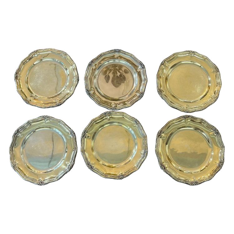 Six assiettes en Argent Massif vermeil Jean-Baptiste Gustave Odiot Paris